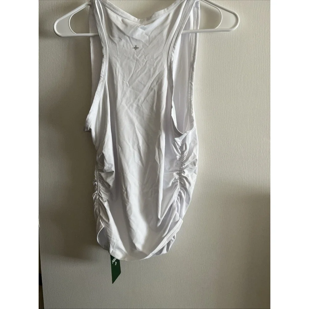 HALARA Softly Zero Ruched Curved Hem High Neck Tank‎ Top White Size Small